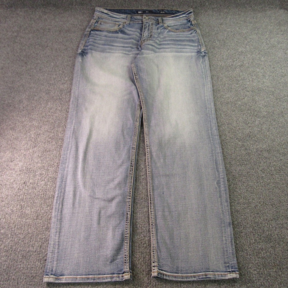 BKE Seth Jeans Men 36x34 Loose Blue Light Wash Straight Leg Stretch Thick Stitch - Picture 2 of 16